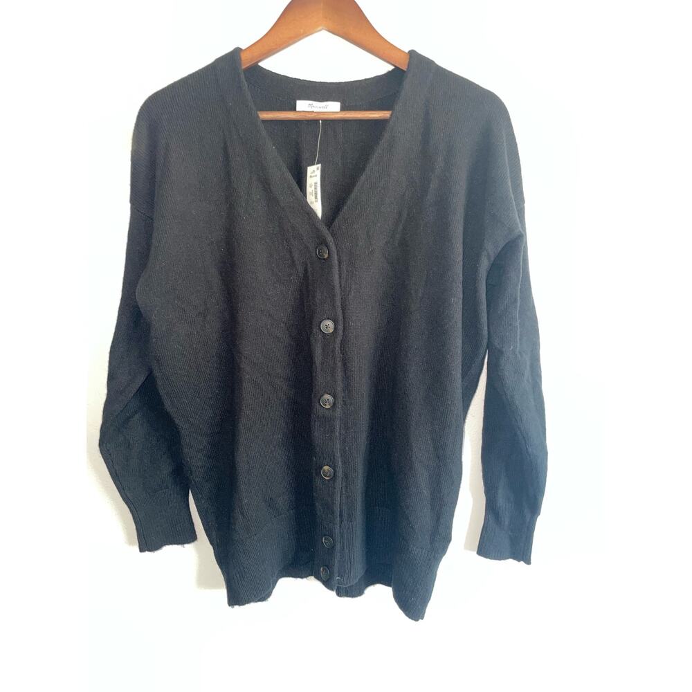 NWT Women’s Madewell Button Up Long Sleeve Black Wool Blend Cardigan Size Small
